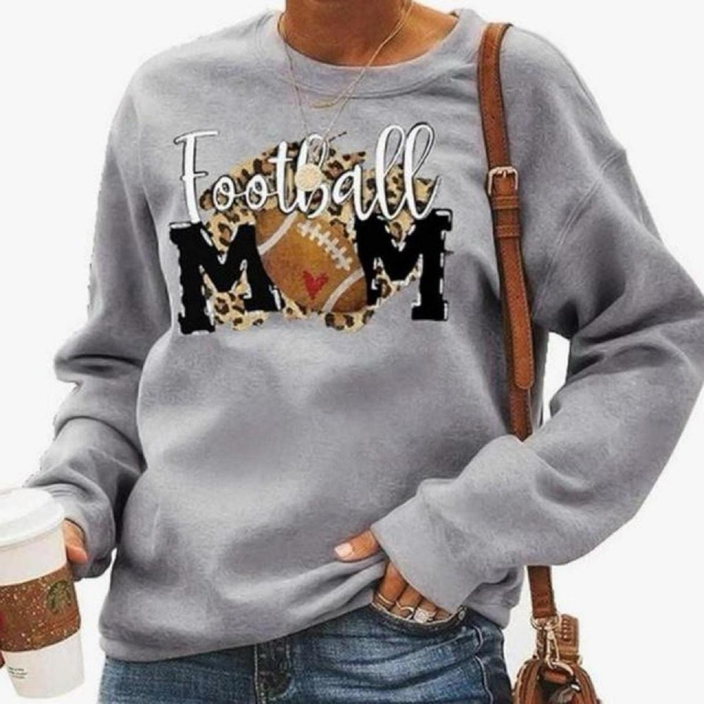 Women's Grey Football Mom Graphic Crewneck Sweatshirt